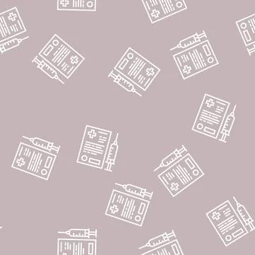 Pet vaccination document line seamless pattern Stock Illustration