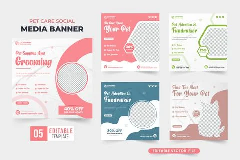 Pet veterinary business template bundle for social media marketing. Pet care  Stock Illustration