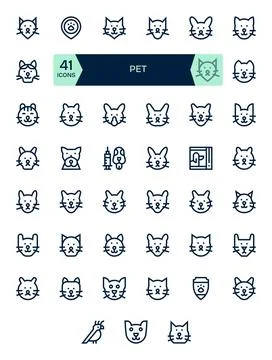 Pet Visual Pack containing 41 Bold Line Pixel Optimized Vector Icons Stock Illustration