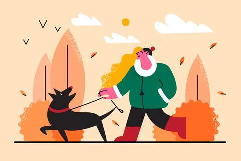 Pet walking and fall concept Stock Illustration