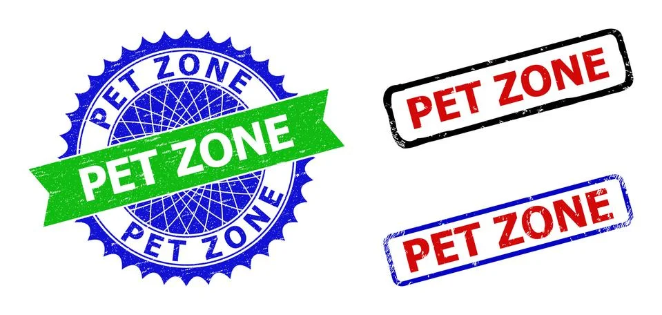 PET ZONE Rosette and Rectangle Bicolor Watermarks with Grunged Surfaces Stock Illustration