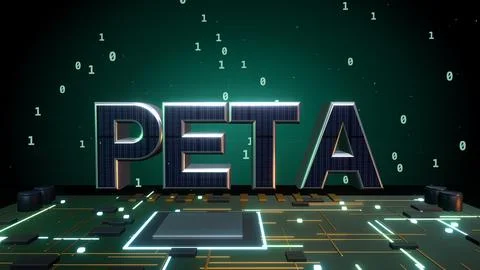 PETA 3D Text with Binary Data on a Circuit Board Stock Illustration