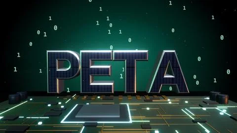 PETA 3D Text with Binary Data on a Circuit Board Stock Illustration