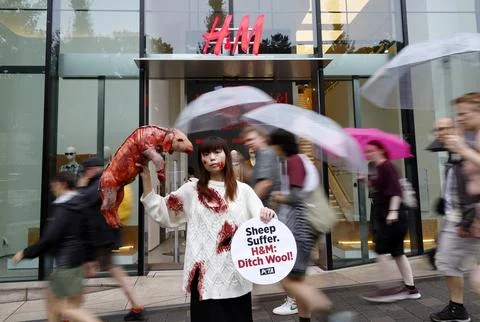 PETA supporters stage a protest before the H&amp;M Harajuku store, Tokyo, Japan - 16 Стоковые фото