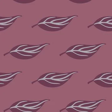 Petal seamless pattern with botanical outline leaves ornament. Purple pastel  Stock Illustration
