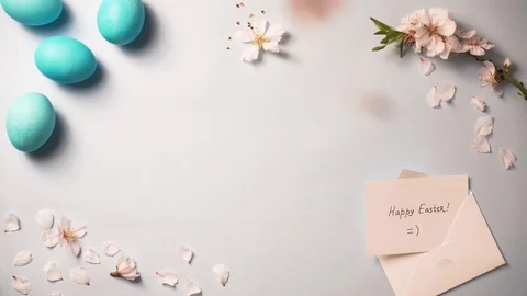 Petals fall on a decorated easter table Stock Footage 127138905