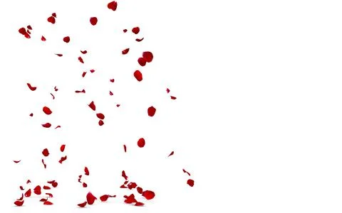 The petals of a red rose fall to the floor against a background of blurred pe Stock Illustration