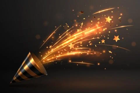 Petard with gold confetti explode Stock Illustration