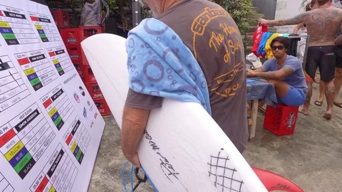 Pete McCabe signed surf board footage Stock Footage 78521018
