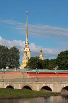 Peter and Paul Cathedral on the background of blue sky in St. Petersburg, Russia Stock Photos