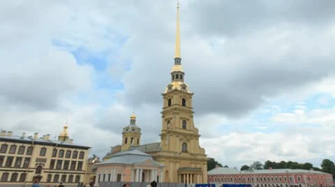 Peter and Paul Cathedral in St. St. Petersburg, Russia. Timelapse, zoom in. Stock Footage 11741435