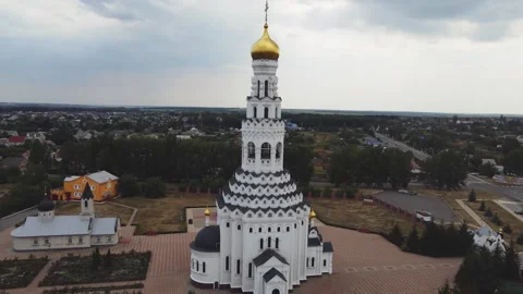Peter and Paul Cathedral tower in Prokhorovka, Russian, near Kursk battle site Stock Footage 314639352