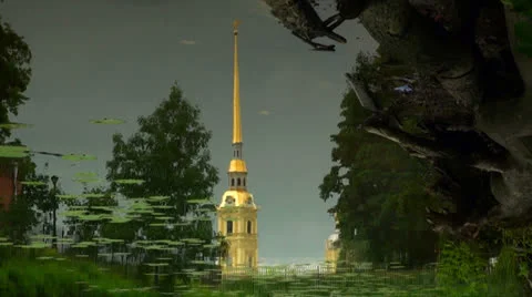 Peter and Paul fortress. The reflection in the water. Stock Footage 25423545