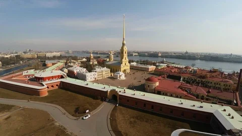 Peter and Paul fortress in St. Petersburg. Aerial view. Stock Footage