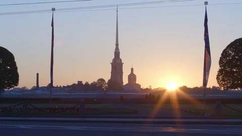 Peter and Paul Fortress on sunrise in summer - St. Petersburg, Russia Stock Footage 76719853