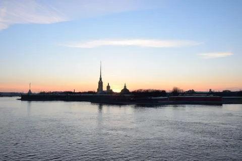 Peter and Paul fortress at sunset Stock Photos