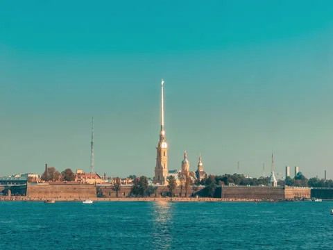 Peter And Paul Fortress Viewed From Neva River Video stock 73128233