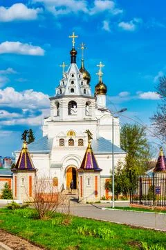 Peter and Paul monastery. The old snow-white Church of the Holy mother of God Stock Photos