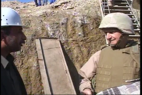 Peter Collin and Awaf Abdul Rahim in the Interviews section at Fallujah - 2007 Stock Footage 108263673