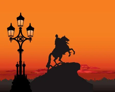 Peter the Great Monument view, Saint Petersburg landmark, Russia. Stock Illustration