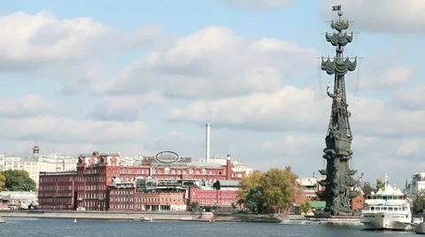 Peter the Great Statue and Red October Factory Stock Footage 44555429