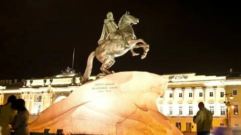 Peter The Great Statue at night, St. Petersburg, Russia (Hyper-Lapse) Stock Footage 10816983