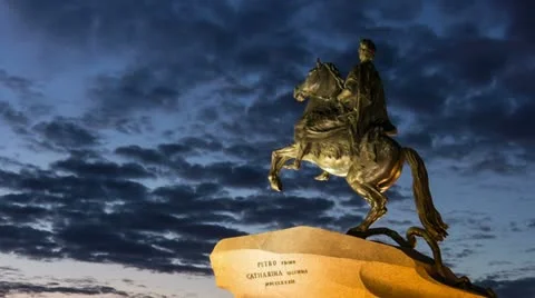 Peter The Great Statue at Night, St. Petersburg, Russia (timelapse) Stock Footage 11340409