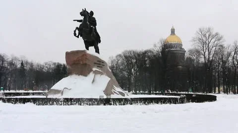 Peter The Great Statue in Winter, St Petersburg, Russia Stock Footage 21310772
