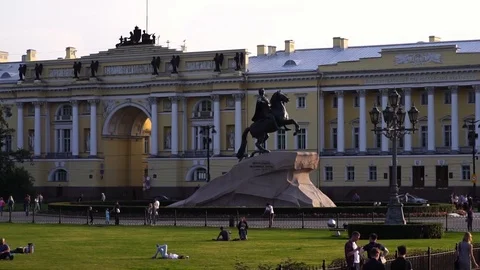 Peter the Great tsar statue in town square in St. Petersburg.  Stock Footage 126561450