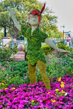 Peter Pan topiary display figure on display at Disney World Stock Photos