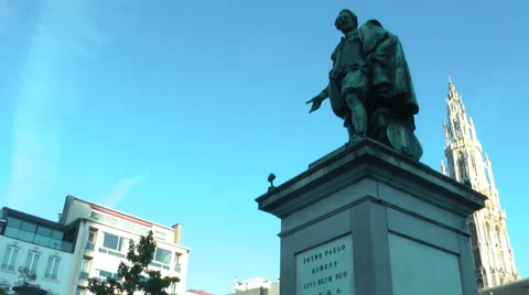 Peter Paul Rubens Statue in Antwerp Stock Footage 32371427