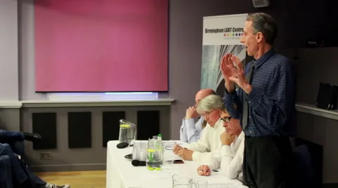 Peter Tatchell controversial talk about cuts Stock Footage 54037683