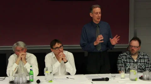 Peter Tatchell talking about national debt and economic failure Stock Footage 52600216