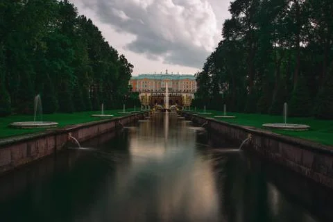 Peterhof view from the bridge Stock Photos