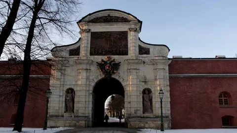 Peter's Gate in Peter and Paul Fortress St. Petersburg in winter Stock Footage 146324616