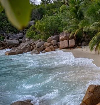 Petit Anse Beach on La Digue Island, Seychelles, Tropical Paradise 写真素材