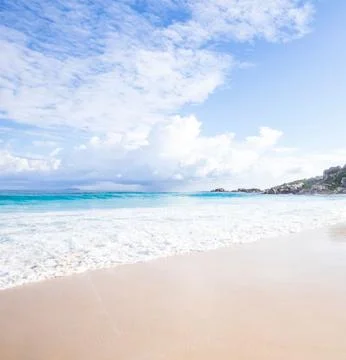 Petit Anse Beach on La Digue Island, Seychelles, Tropical Paradise Stock Photos