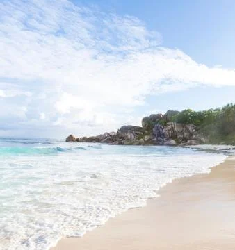Petit Anse Beach on La Digue Island, Seychelles, Tropical Paradise Stock Photos