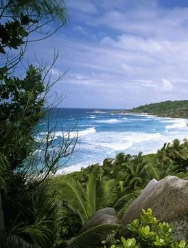 Petit Anse Beach on La Digue Island, Seychelles, Tropical Paradise 写真素材