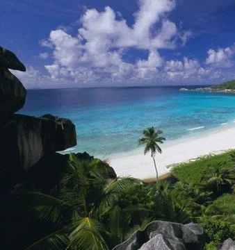 Petit Anse Beach on La Digue Island, Seychelles, Tropical Paradise Stock Photos
