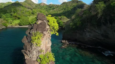 Petit Byahaut Bay Sea Stack Aerial Orbit, Saint Vincent Stock Footage 344446400