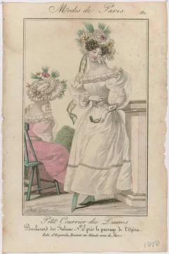 Petit Courrier des Ladies, 1828, No. 580: Robe d Organdi (...). Japon of O... Stock Photos