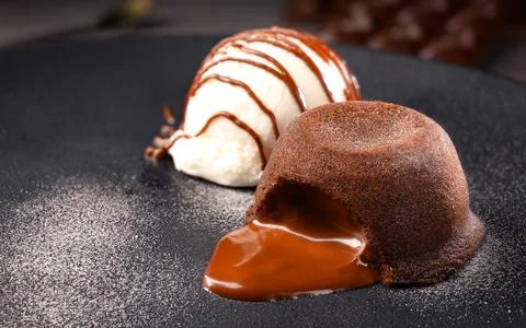 Petit gateau dessert - Traditional Sweet - Chocolate cake with ice cream Stock Photos
