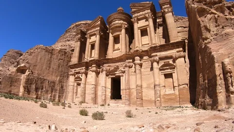Petra Monastery in Jordan from down to top Stock Footage 108631850