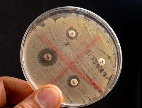 Petri Dish with Antibiotic Sensitivity Test Stock Photos