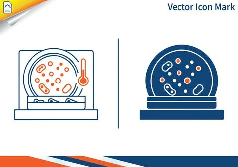 Petri dish vector icon with bacteria and thermometer inside concept. Illustrazione stock