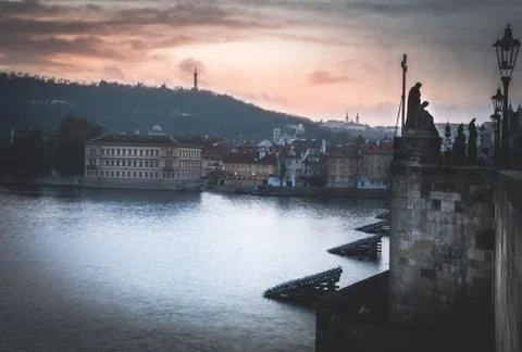 Petrin tower at sunset Stock Photos