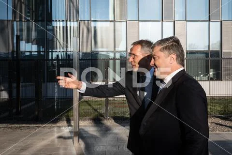 Petro Poroshenko and Jens Stoltenberg Stock Photos