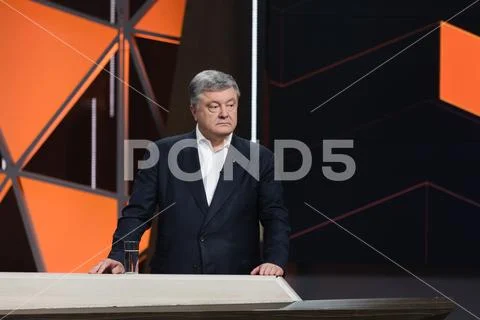Petro Poroshenko during a teleether on the channel Ukraine Stock Photos