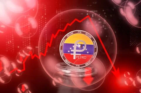 Petro PTR coin in a soap bubble. Risks and dangers of investing to Petro Stock Illustration